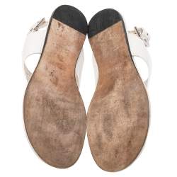 Pre Owned Hermès White Leather Kola Thong Flat Slingback Sandals Size 37.5