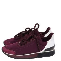 Pre Owned Hermès Burgundy Nylon And Leather Miles Low Top Sneakers Size 38