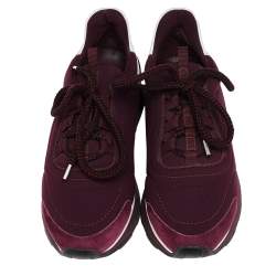 Pre Owned Hermès Burgundy Nylon And Leather Miles Low Top Sneakers Size 38