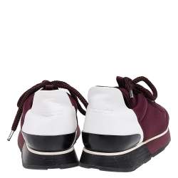 Pre Owned Hermès Burgundy Nylon And Leather Miles Low Top Sneakers Size 38