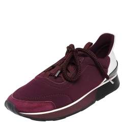 Pre Owned Hermès Burgundy Nylon And Leather Miles Low Top Sneakers Size 38
