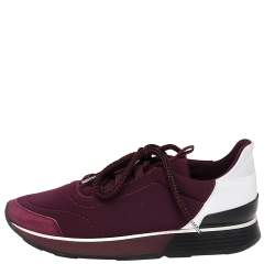 Pre Owned Hermès Burgundy Nylon And Leather Miles Low Top Sneakers Size 38