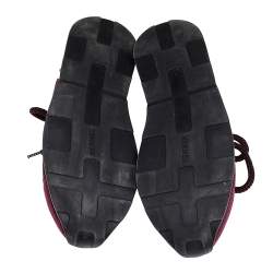 Pre Owned Hermès Burgundy Nylon And Leather Miles Low Top Sneakers Size 38