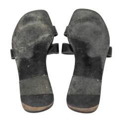 Pre Owned Hermes Black Leather Oran Sandals Size 37.5