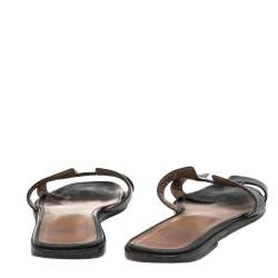Pre Owned Hermes Black Leather Oran Sandals Size 37.5