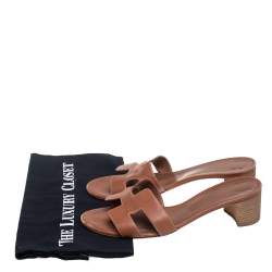 Hermes Brown Leather Oasis Sandals Size 38