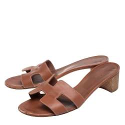 Hermes Brown Leather Oasis Sandals Size 38