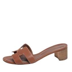 Hermes Brown Leather Oasis Sandals Size 38