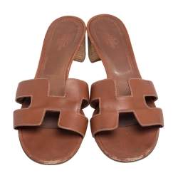 Hermes Brown Leather Oasis Sandals Size 38