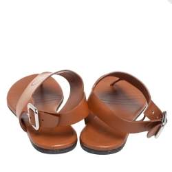 Pre Owned Hermès Brown Leather Kola Thong Flat Slingback Sandals Size 37.5