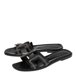 Pre Owned صندل فلات هيرمس أوران جلد أبيض مقاس 37 