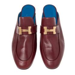 Pre Owned Hermes Ruby Leather Trocadero Mule Sandals Size 37