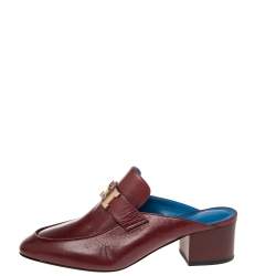 Pre Owned Hermes Ruby Leather Trocadero Mule Sandals Size 37