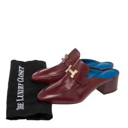 Pre Owned Hermes Ruby Leather Trocadero Mule Sandals Size 37