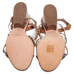 Hermes White/Brown Leather Romy Sandals Size 37