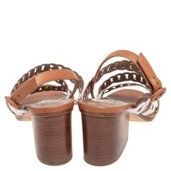 Hermes White/Brown Leather Romy Sandals Size 37