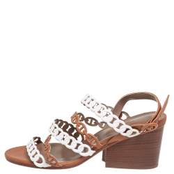 Hermes White/Brown Leather Romy Sandals Size 37