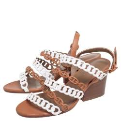 Hermes White/Brown Leather Romy Sandals Size 37