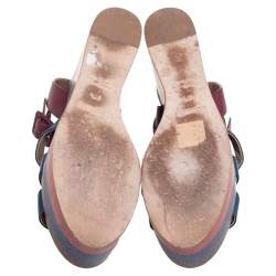 Hermes Multicolor Leather Strappy Wedge Platform Sandals Size 37.5 