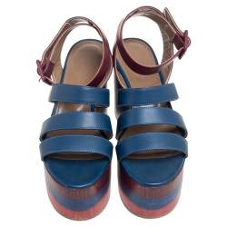 Hermes Multicolor Leather Strappy Wedge Platform Sandals Size 37.5 