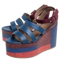 Hermes Multicolor Leather Strappy Wedge Platform Sandals Size 37.5 