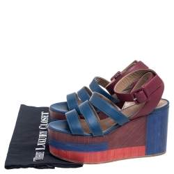 Hermes Multicolor Leather Strappy Wedge Platform Sandals Size 37.5 