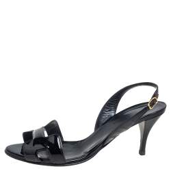Hermes Black Patent Leather Night Slingback Sandals Size 39