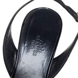 Hermes Black Patent Leather Night Slingback Sandals Size 39