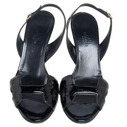 Hermes Black Patent Leather Night Slingback Sandals Size 39