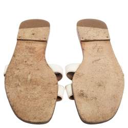 Pre Owned Hermes White Leather Oran Slides Sandals Size 42