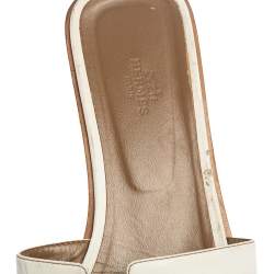 Pre Owned Hermes White Leather Oran Slides Sandals Size 42