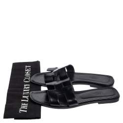 Hermes Black Patent Leather Oran Slides Sandals Size 39