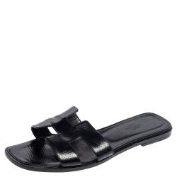 Hermes Black Patent Leather Oran Slides Sandals Size 39