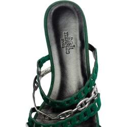 مملوكة مسبقًا Hermes Green/Silver Leather And Suede Chaine D'ancre Flat Sandals Size 38