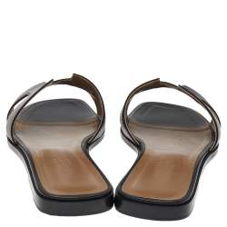 Pre Owned Hermes Black Leather Oran Sandals Size 40.5