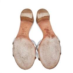 Pre Owned Hermes Silver Leather Oasis Slide Sandals Size 38