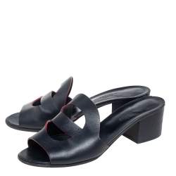 Pre Owned Hermes Black Leather Mona  Side Size 37.5