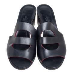 Pre Owned Hermes Black Leather Mona  Side Size 37.5