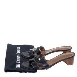 Pre Owned Hermes Black Leather Oasis Sandals Size 39.5