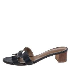 Pre Owned Hermes Black Leather Oasis Sandals Size 39.5