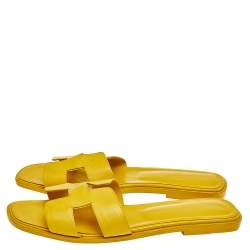 Pre Owned Hermes Yellow Leather Oran Sandals Size 41