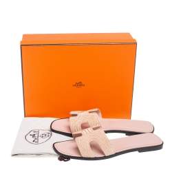 Pre Owned Hermes Beige Suede Embellished Oran Sandals Size 41