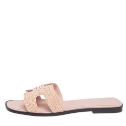 Pre Owned Hermes Beige Suede Embellished Oran Sandals Size 41