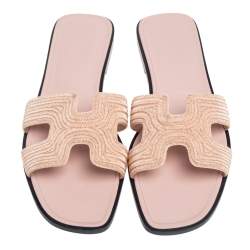 Pre Owned Hermes Beige Suede Embellished Oran Sandals Size 41