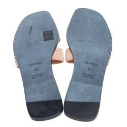 Pre Owned Hermes Beige Suede Embellished Oran Sandals Size 41