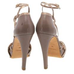 Hermés Brown-Beige Python Leather And Leather Ankle Strap Sandals Size 38