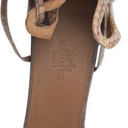 Hermés Brown-Beige Python Leather And Leather Ankle Strap Sandals Size 38
