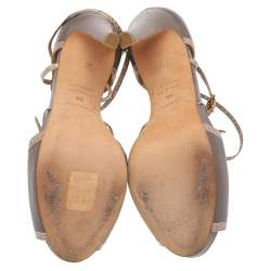 Hermés Brown-Beige Python Leather And Leather Ankle Strap Sandals Size 38