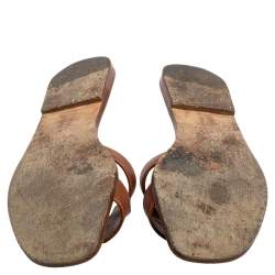Pre Owned Hermes Brown Leather Oran Flats Sandals Size 39