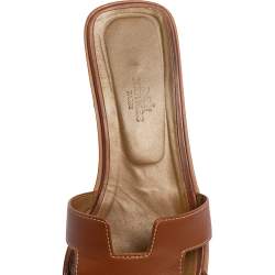 Pre Owned Hermes Brown Leather Oran Flats Sandals Size 39
